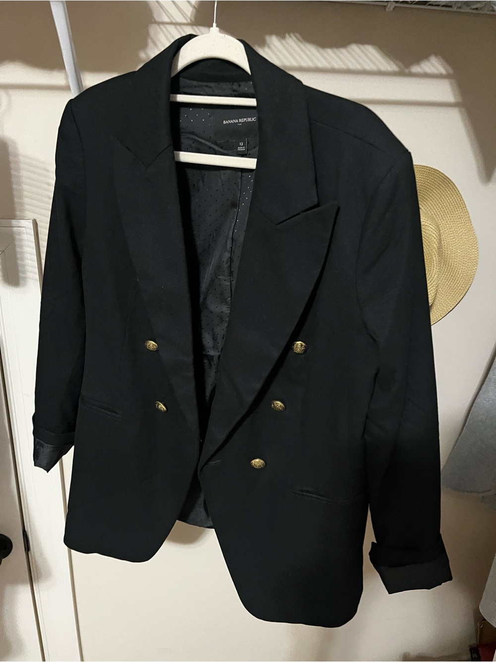 Banana Republic Black Double-Breasted Pea Coat with Gold Buttons